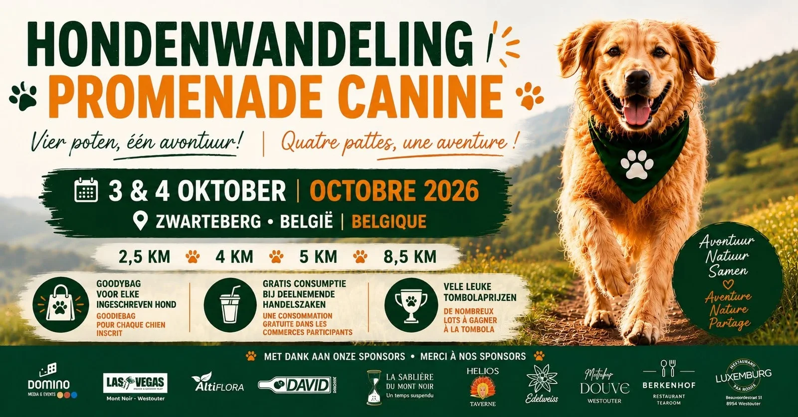 Officiële affiche Hondenwandeling Zwarteberg 3 en 4 oktober 2026