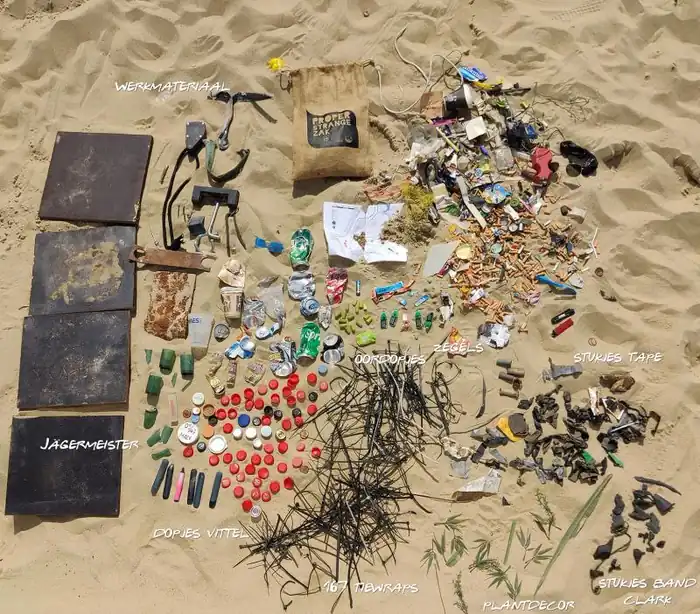 Vrijwilligers ruimen zwerfvuil op aan het Belgische strand